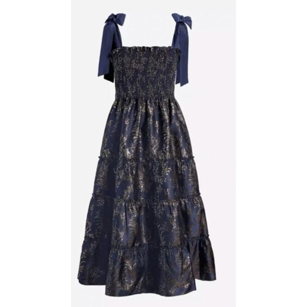 NWT Hill House Ribbon Ellie Nap Dress Navy Bird Brocade Medium - Picture 4 of 5